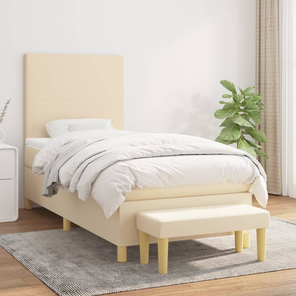 Boxspring met matras stof crèmekleurig 100x200 cm is nu te koop bij PeponiXL, paradijselijk wonen!
