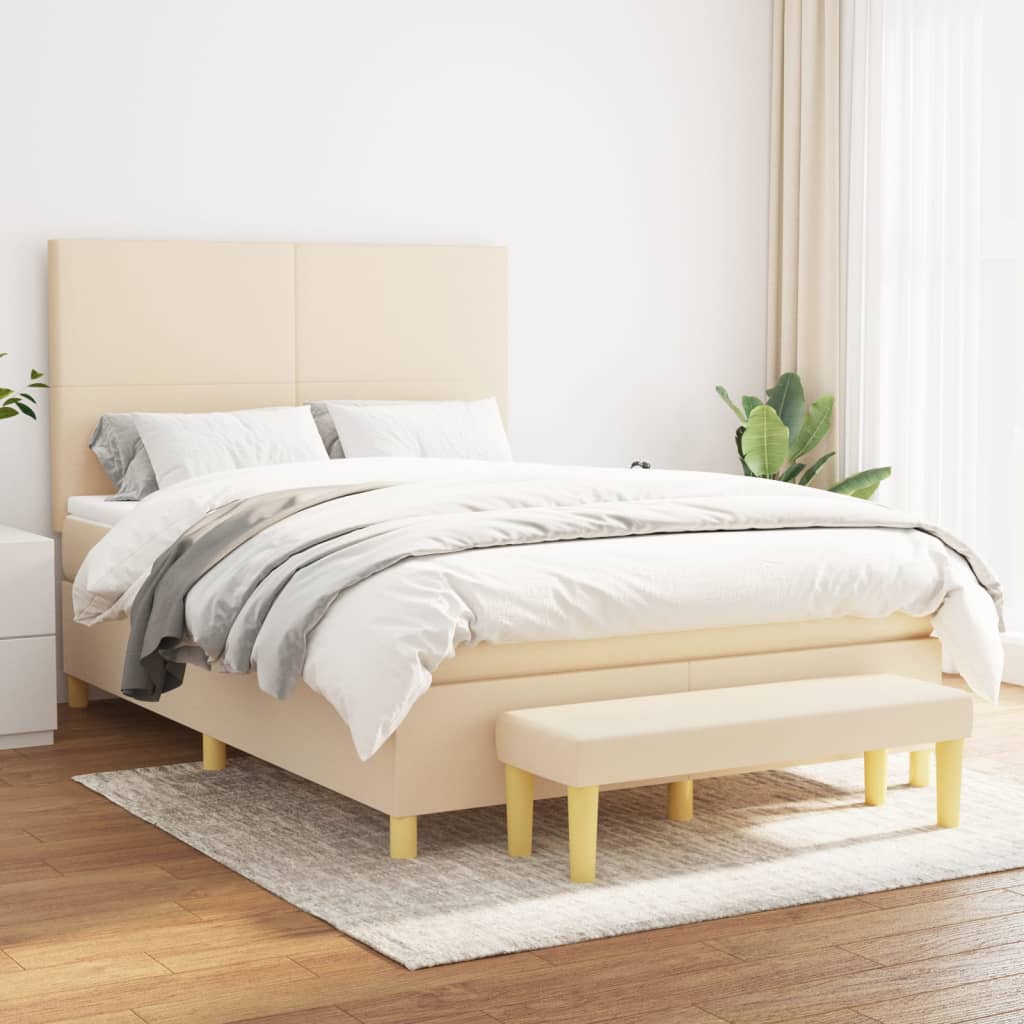 Boxspring met matras stof crèmekleurig 140x200 cm is nu te koop bij PeponiXL, paradijselijk wonen!