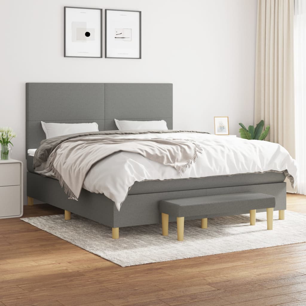 Boxspring met matras stof donkergrijs 160x200 cm is nu te koop bij PeponiXL, paradijselijk wonen!