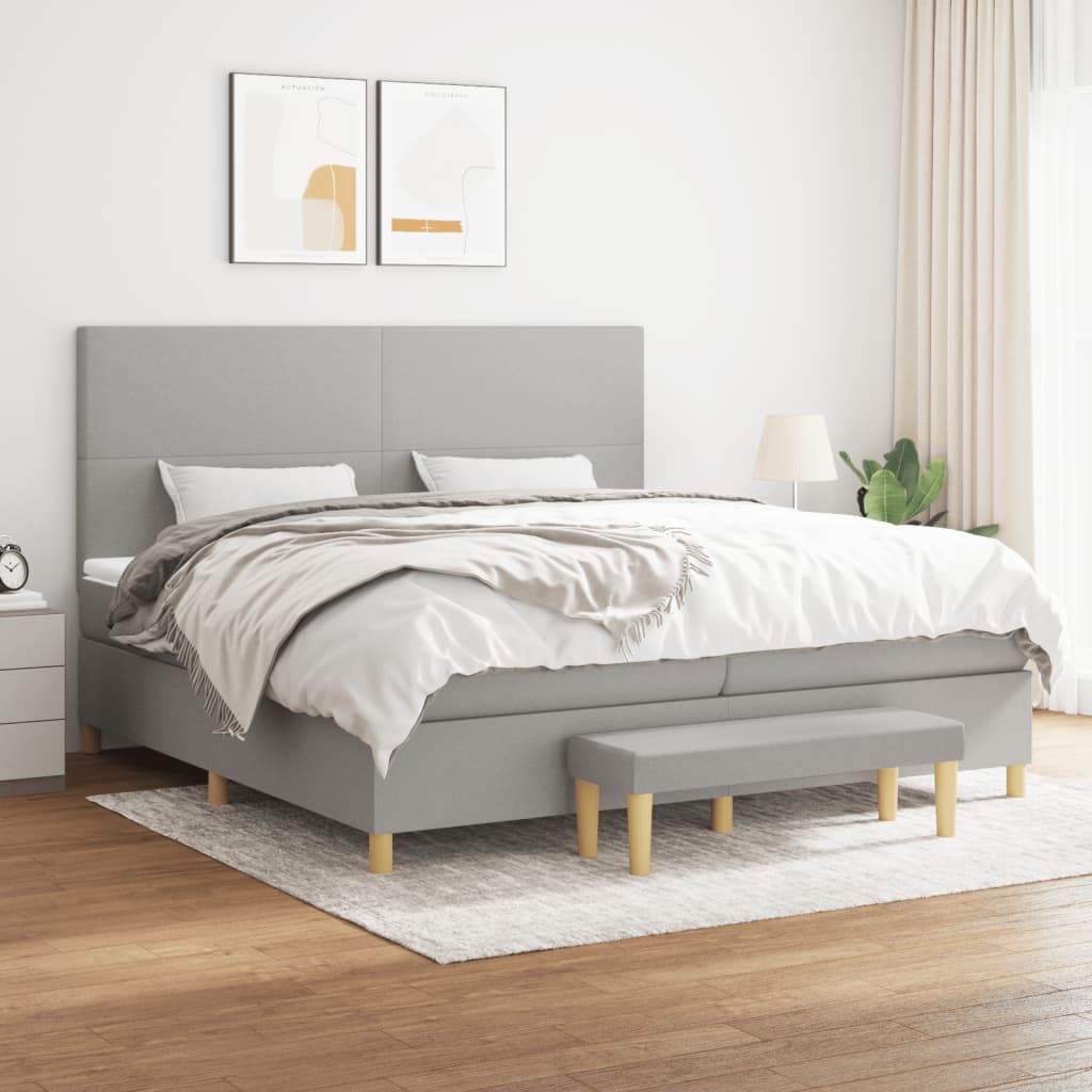 Boxspring met matras stof lichtgrijs 200x200 cm is nu te koop bij PeponiXL, paradijselijk wonen!