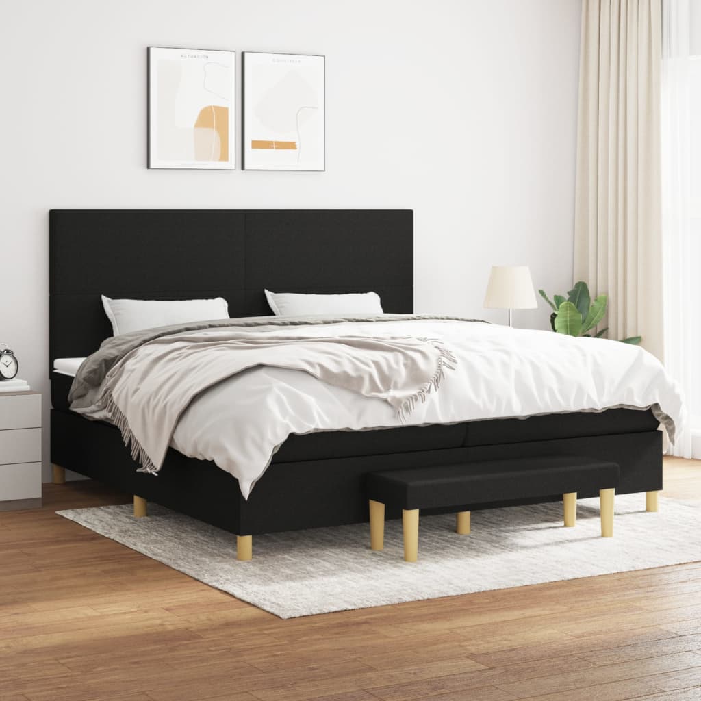 Boxspring met matras stof zwart 200x200 cm is nu te koop bij PeponiXL, paradijselijk wonen!