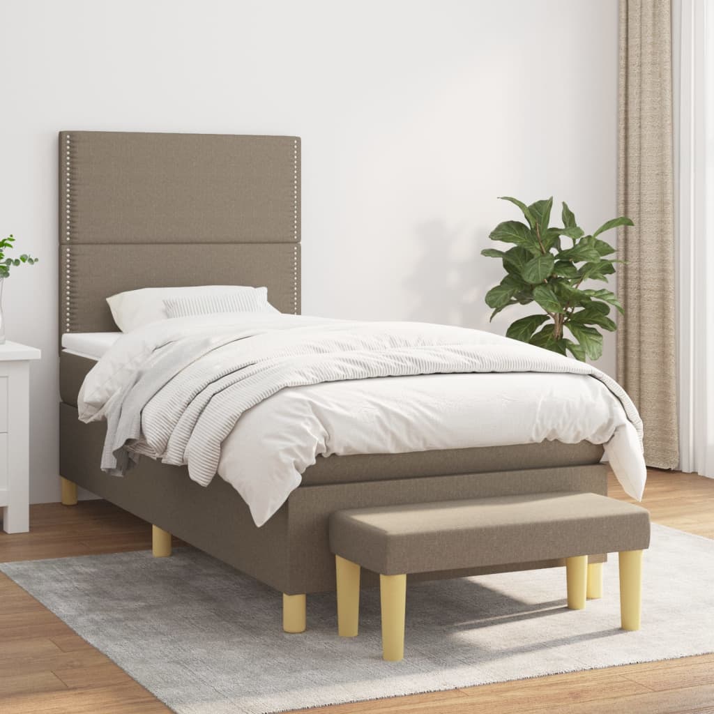 Boxspring met matras stof taupe 90x190 cm is nu te koop bij PeponiXL, paradijselijk wonen!