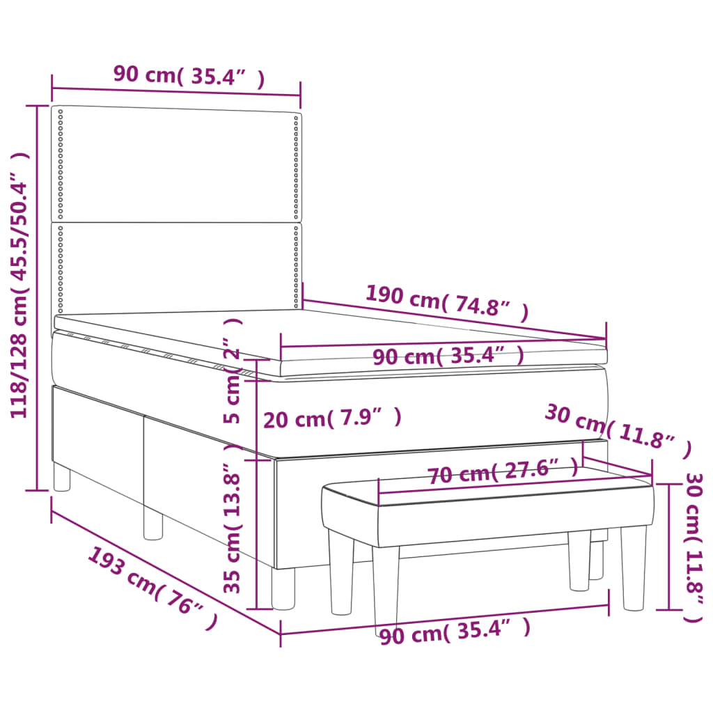 Boxspring met matras stof crèmekleurig 90x190 cm is nu te koop bij PeponiXL, paradijselijk wonen!