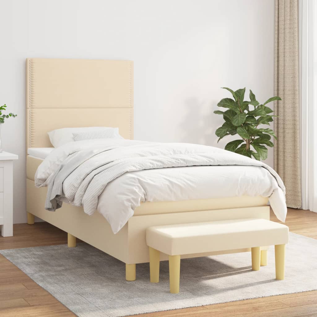 Boxspring met matras stof crèmekleurig 90x190 cm is nu te koop bij PeponiXL, paradijselijk wonen!