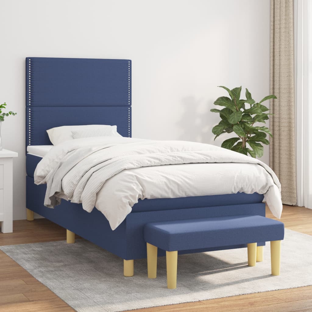 Boxspring met matras stof blauw 90x190 cm is nu te koop bij PeponiXL, paradijselijk wonen!