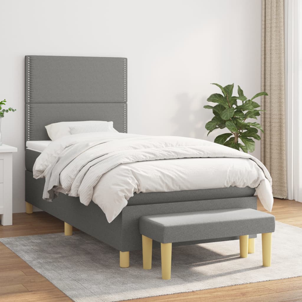 Boxspring met matras stof donkergrijs 90x200 cm is nu te koop bij PeponiXL, paradijselijk wonen!