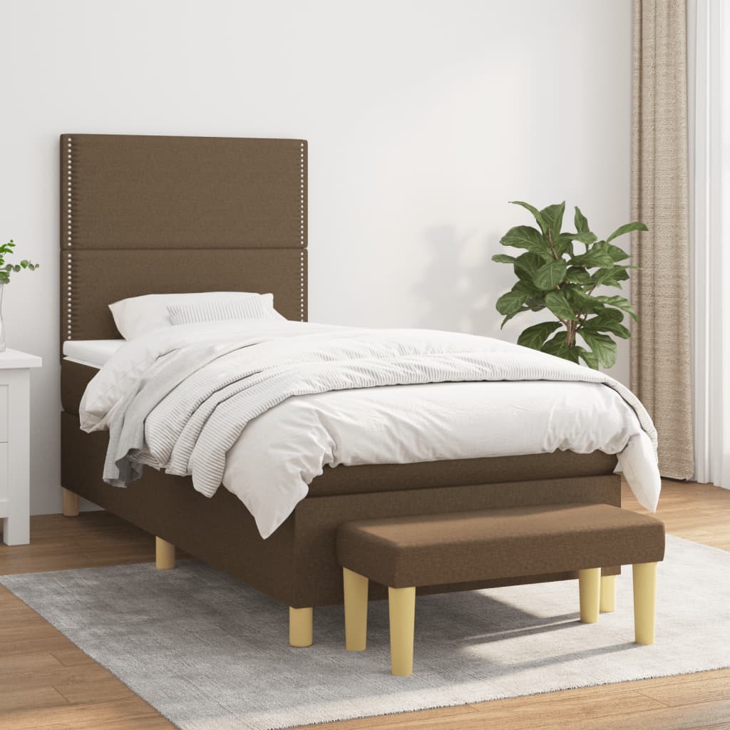 Boxspring met matras stof donkerbruin 90x200 cm is nu te koop bij PeponiXL, paradijselijk wonen!
