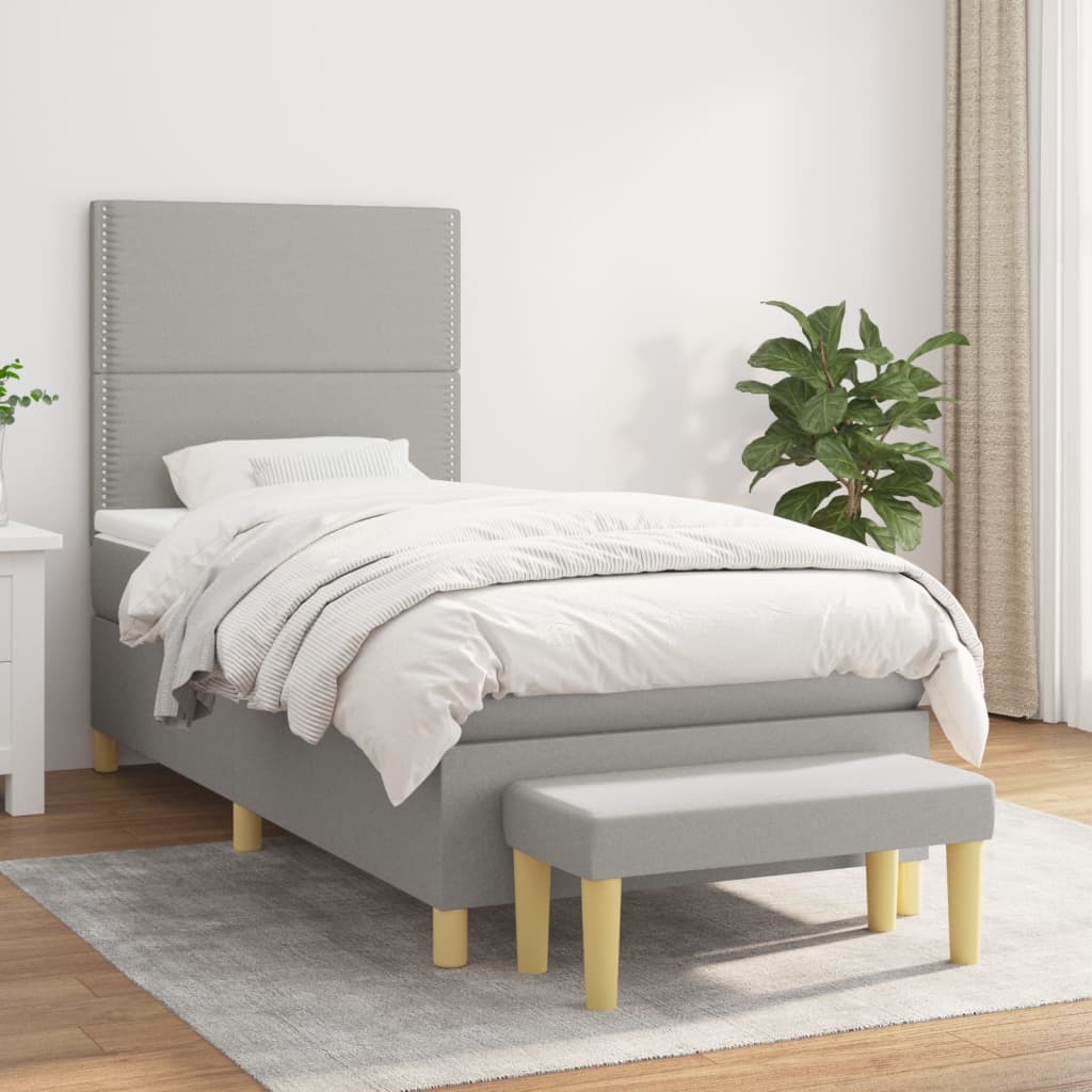 Boxspring met matras stof lichtgrijs 100x200 cm is nu te koop bij PeponiXL, paradijselijk wonen!