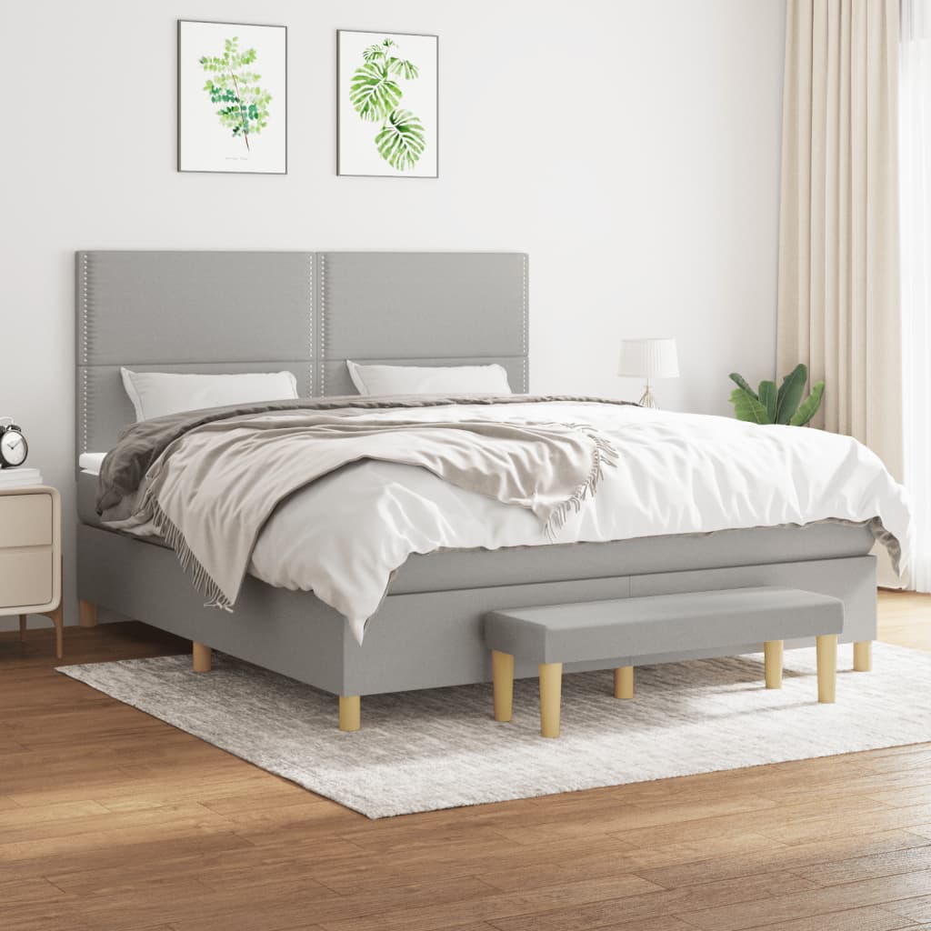 Boxspring met matras stof lichtgrijs 180x200 cm is nu te koop bij PeponiXL, paradijselijk wonen!
