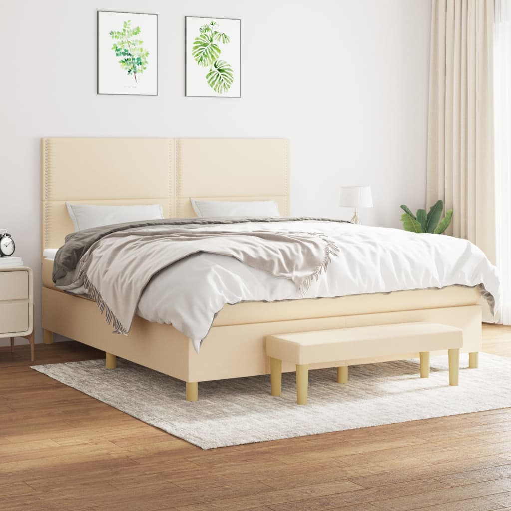 Boxspring met matras stof crèmekleurig 180x200 cm is nu te koop bij PeponiXL, paradijselijk wonen!