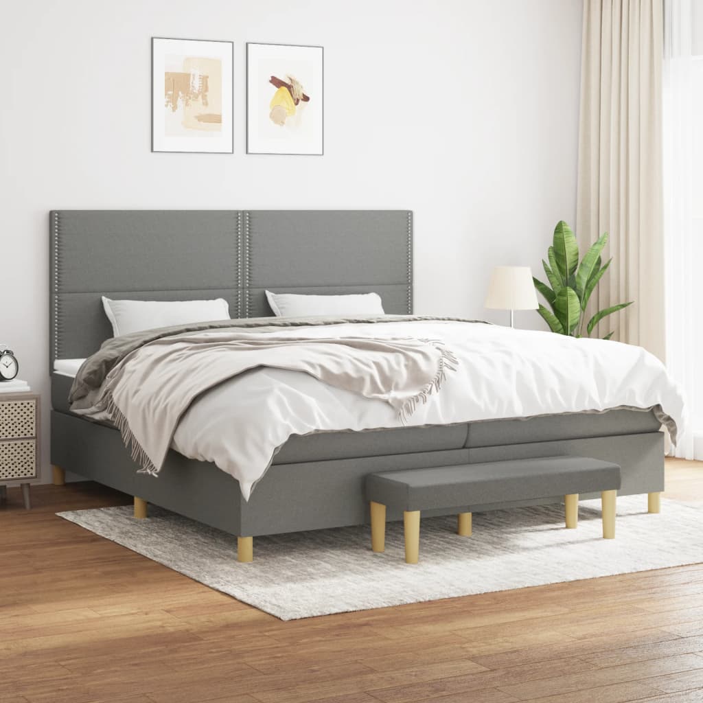 Boxspring met matras stof donkergrijs 200x200 cm is nu te koop bij PeponiXL, paradijselijk wonen!