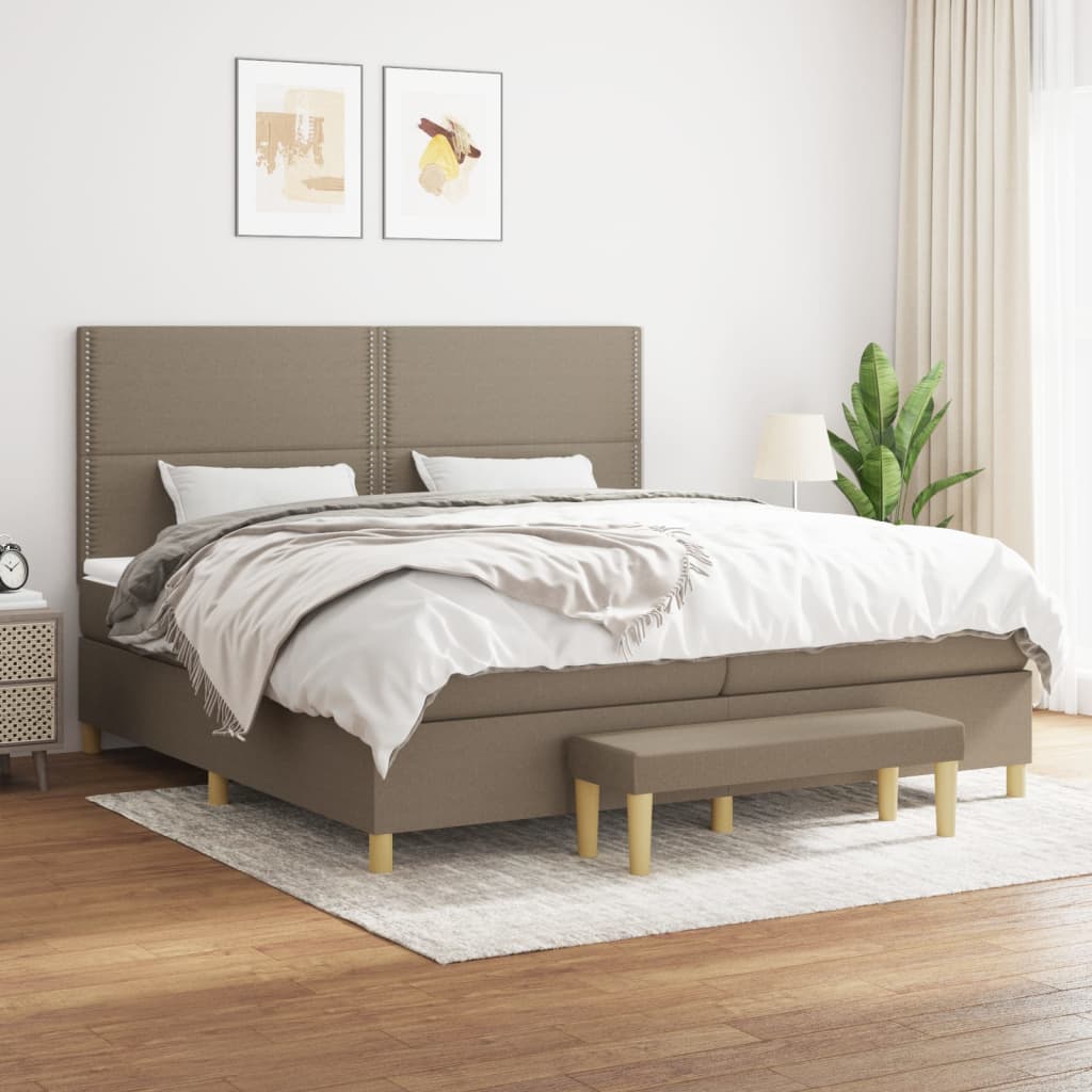 Boxspring met matras stof taupe 200x200 cm is nu te koop bij PeponiXL, paradijselijk wonen!