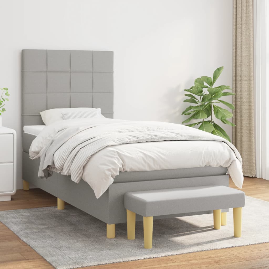 Boxspring met matras stof lichtgrijs 90x190 cm is nu te koop bij PeponiXL, paradijselijk wonen!