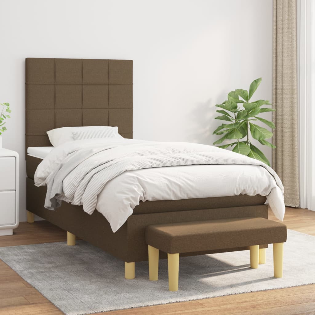 Boxspring met matras stof donkerbruin 90x200 cm is nu te koop bij PeponiXL, paradijselijk wonen!