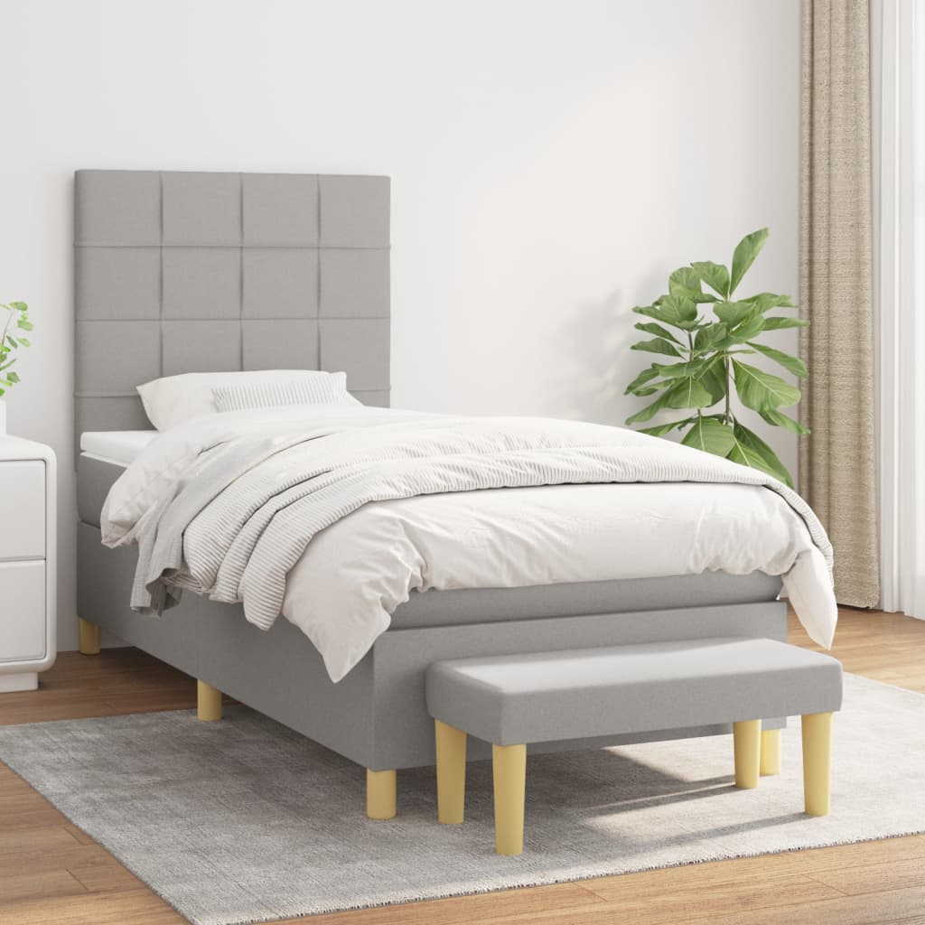 Boxspring met matras stof lichtgrijs 100x200 cm is nu te koop bij PeponiXL, paradijselijk wonen!