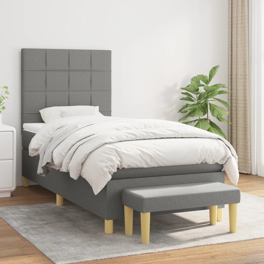 Boxspring met matras stof donkergrijs 100x200 cm is nu te koop bij PeponiXL, paradijselijk wonen!