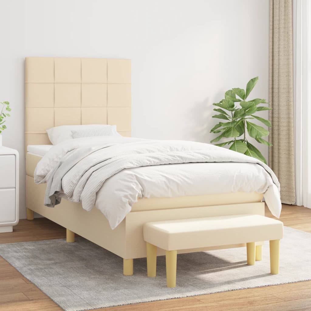 Boxspring met matras stof crèmekleurig 100x200 cm is nu te koop bij PeponiXL, paradijselijk wonen!