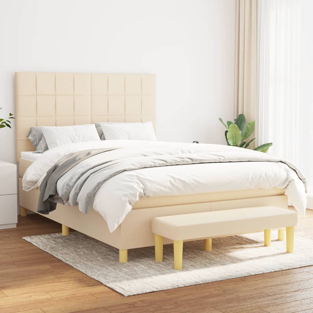 Boxspring met matras stof crèmekleurig 140x200 cm is nu te koop bij PeponiXL, paradijselijk wonen!