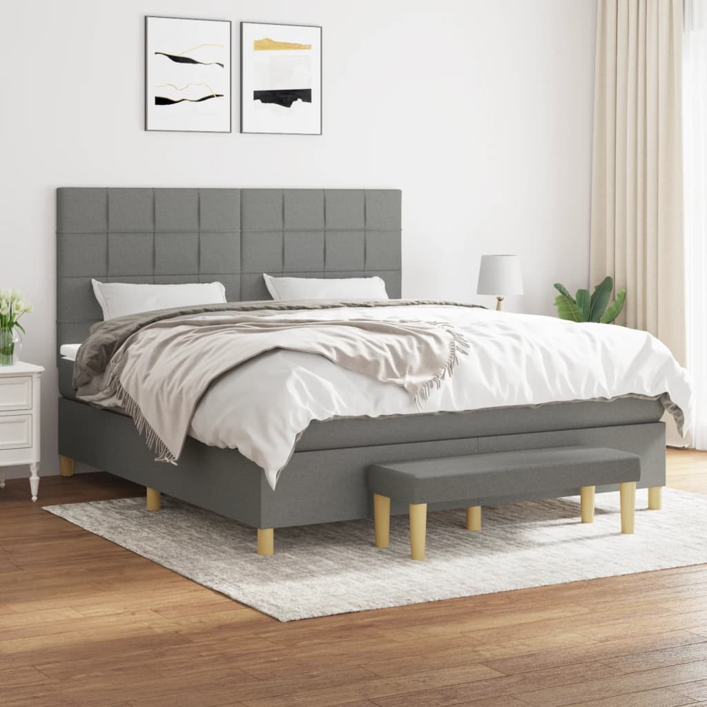 Boxspring met matras stof donkergrijs 160x200 cm is nu te koop bij PeponiXL, paradijselijk wonen!