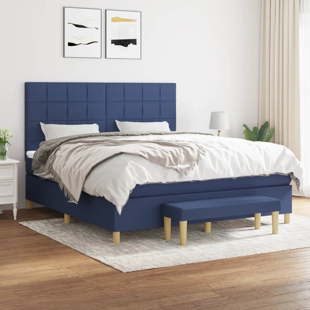 Boxspring met matras stof blauw 160x200 cm is nu te koop bij PeponiXL, paradijselijk wonen!