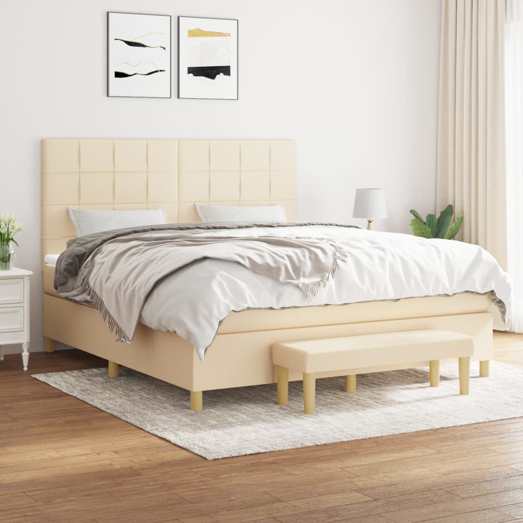 Boxspring met matras stof crèmekleurig 180x200 cm is nu te koop bij PeponiXL, paradijselijk wonen!