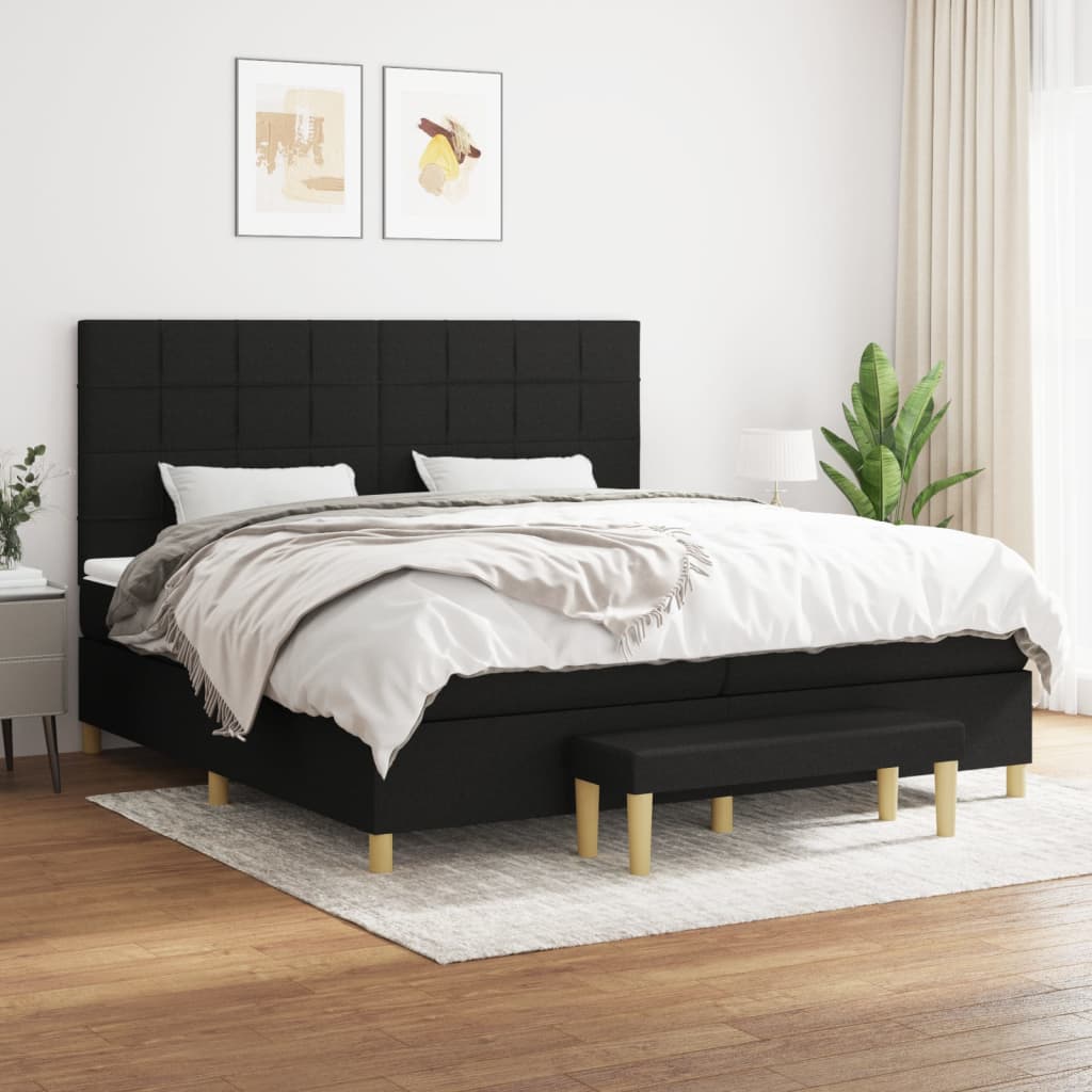 Boxspring met matras stof zwart 200x200 cm is nu te koop bij PeponiXL, paradijselijk wonen!