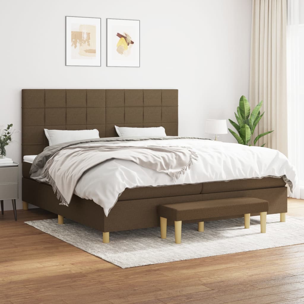 Boxspring met matras stof donkerbruin 200x200 cm is nu te koop bij PeponiXL, paradijselijk wonen!