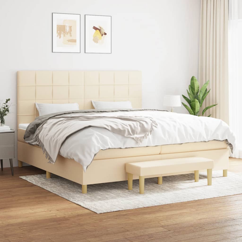 Boxspring met matras stof crèmekleurig 200x200 cm is nu te koop bij PeponiXL, paradijselijk wonen!