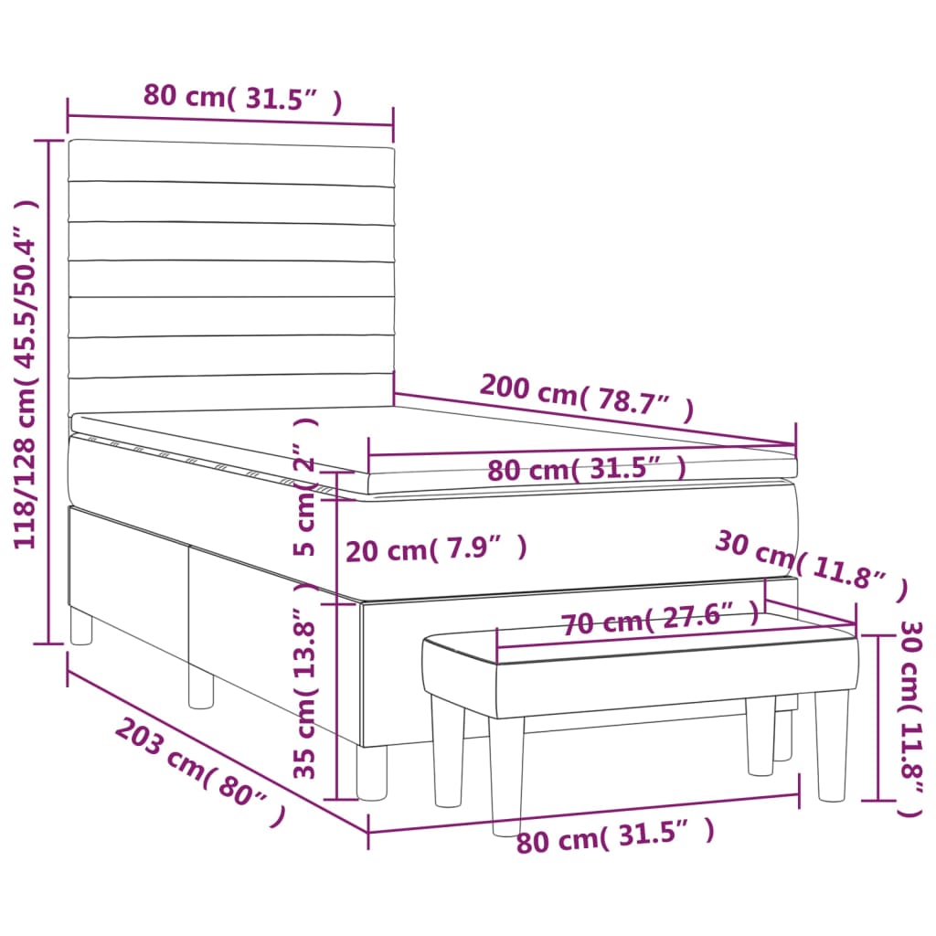 Boxspring met matras stof crèmekleurig 80x200 cm is nu te koop bij PeponiXL, paradijselijk wonen!