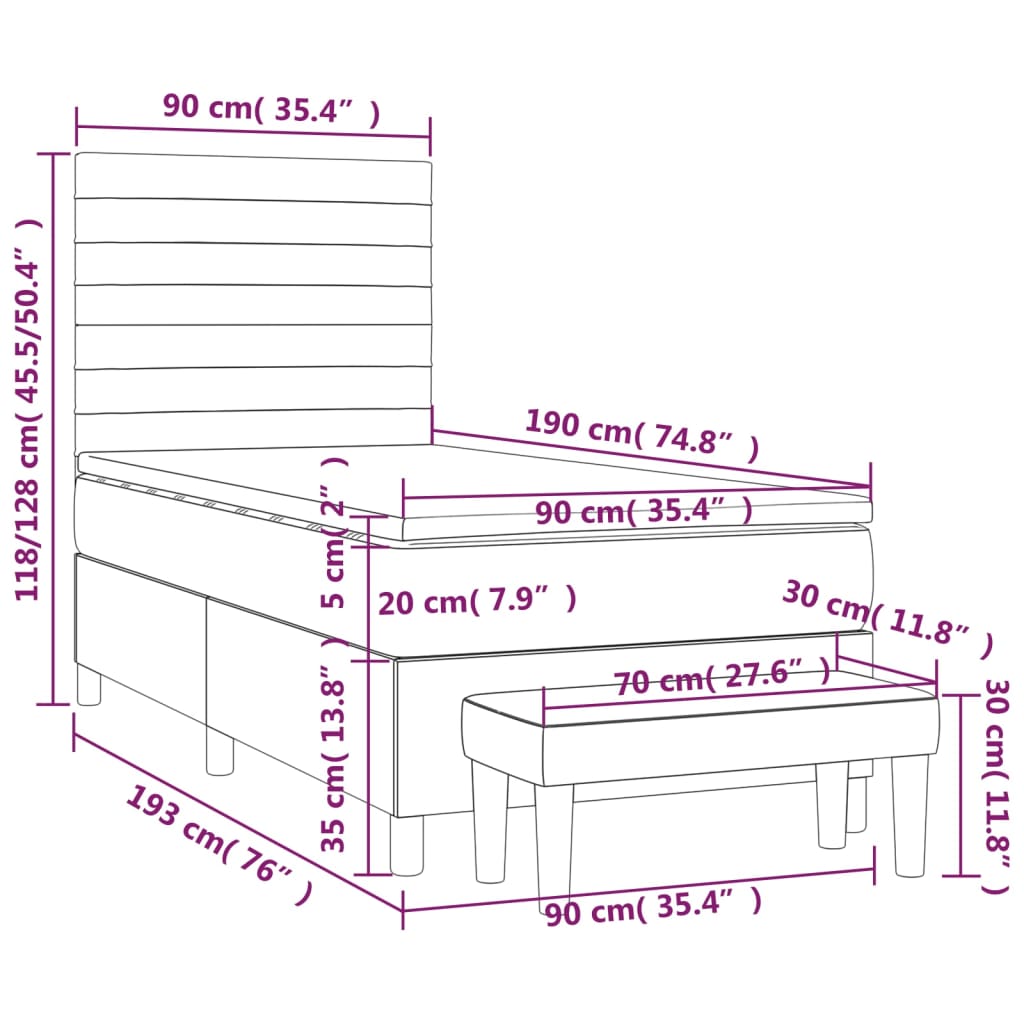 Boxspring met matras stof lichtgrijs 90x190 cm is nu te koop bij PeponiXL, paradijselijk wonen!