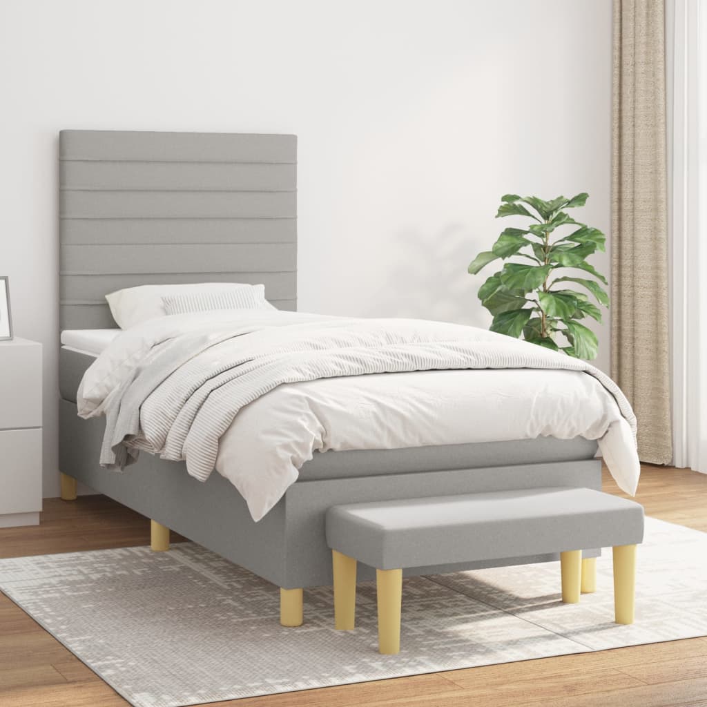 Boxspring met matras stof lichtgrijs 90x190 cm is nu te koop bij PeponiXL, paradijselijk wonen!