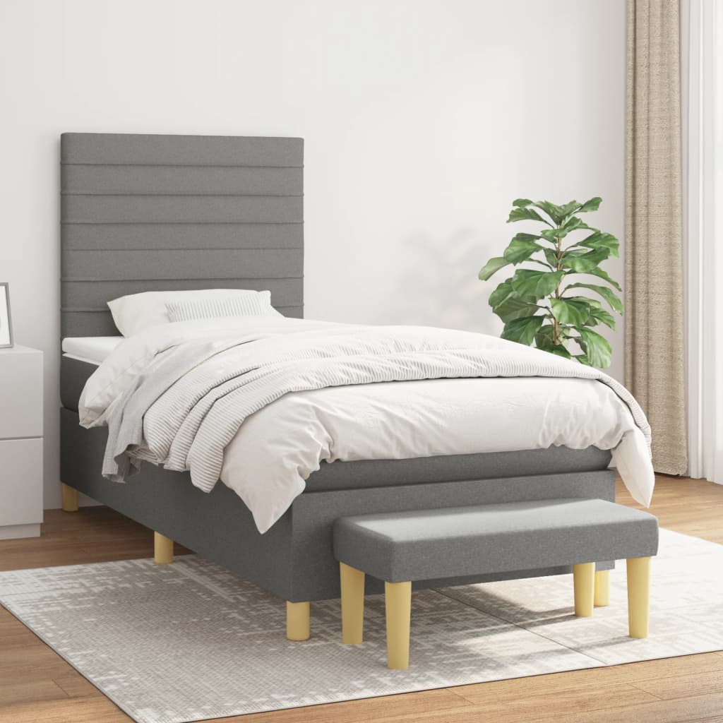 Boxspring met matras stof donkergrijs 90x190 cm is nu te koop bij PeponiXL, paradijselijk wonen!