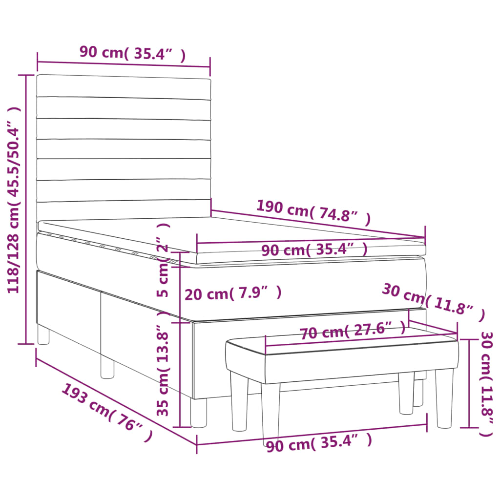 Boxspring met matras stof crèmekleurig 90x190 cm is nu te koop bij PeponiXL, paradijselijk wonen!
