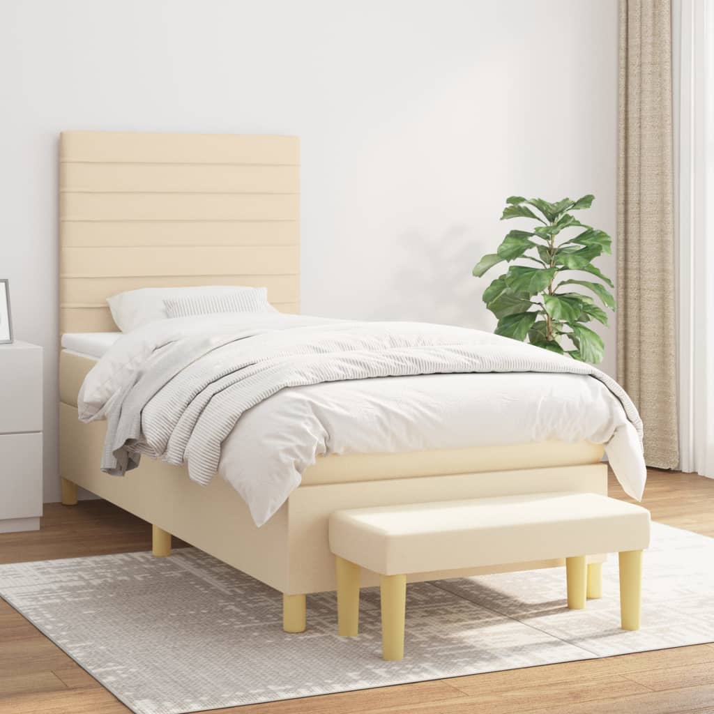 Boxspring met matras stof crèmekleurig 90x190 cm is nu te koop bij PeponiXL, paradijselijk wonen!