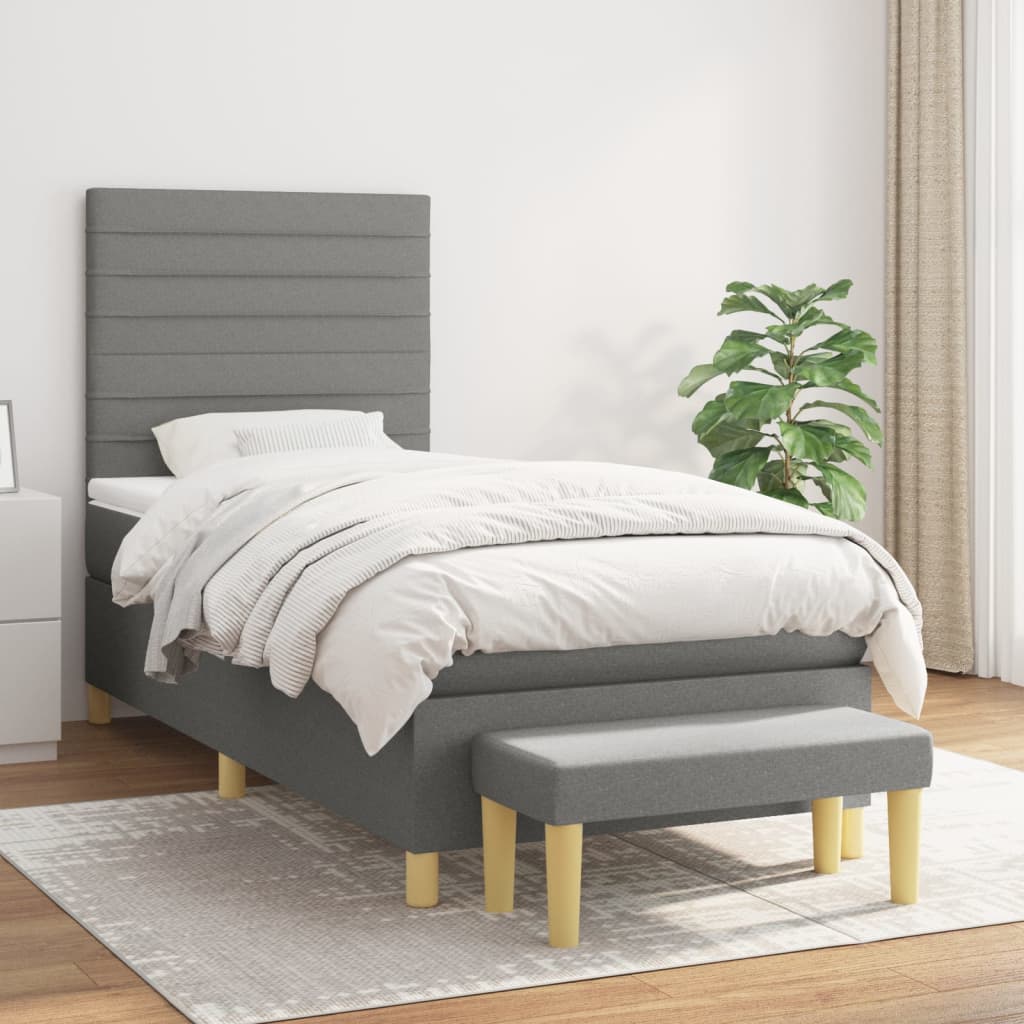 Boxspring met matras stof donkergrijs 90x200 cm is nu te koop bij PeponiXL, paradijselijk wonen!