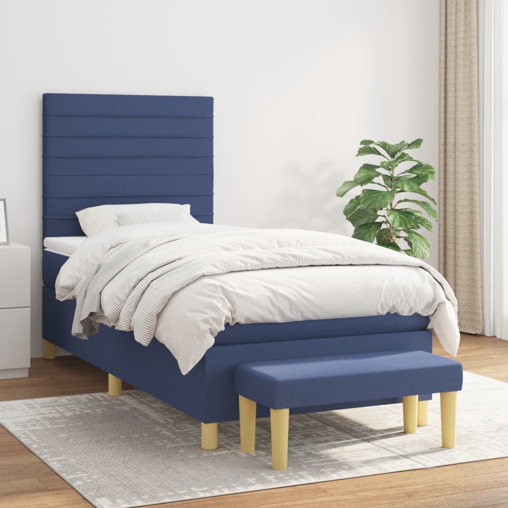 Boxspring met matras stof blauw 100x200 cm is nu te koop bij PeponiXL, paradijselijk wonen!