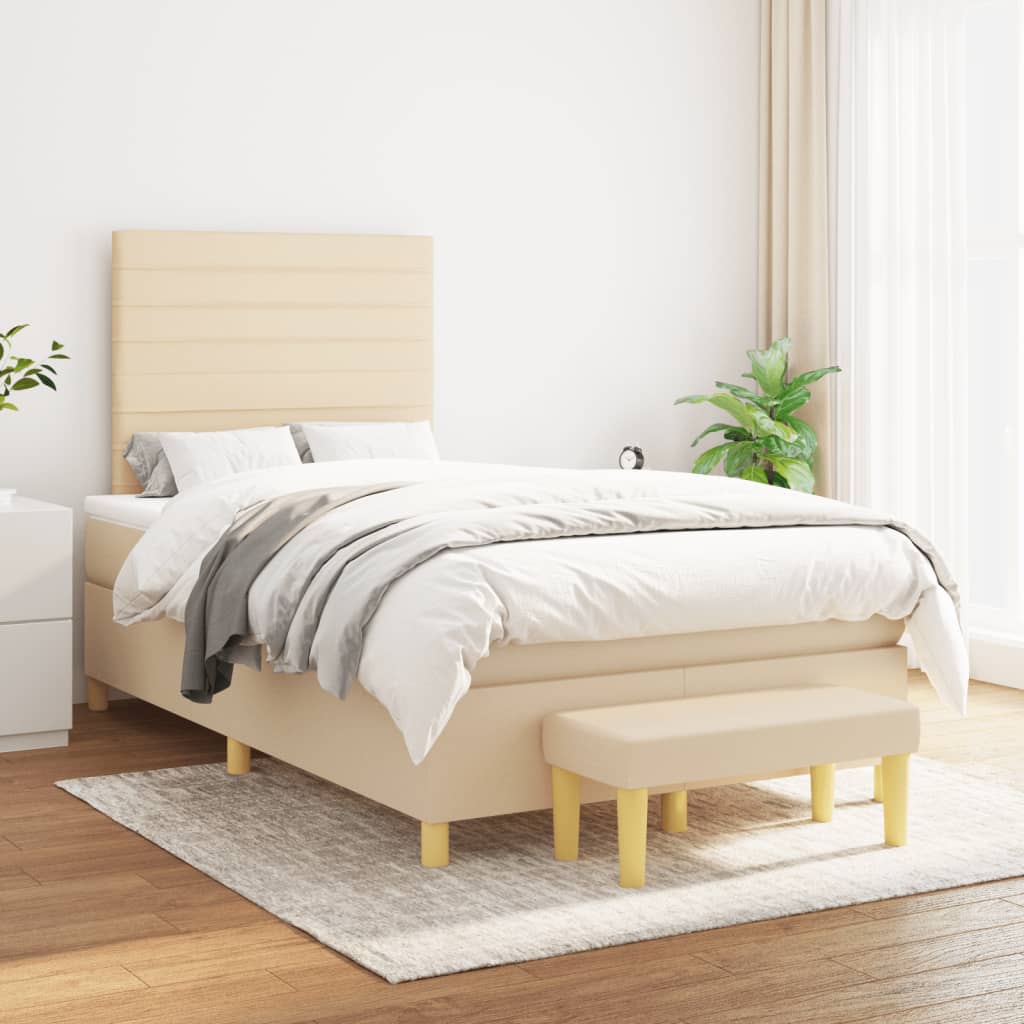 Boxspring met matras stof crèmekleurig 120x200 cm is nu te koop bij PeponiXL, paradijselijk wonen!