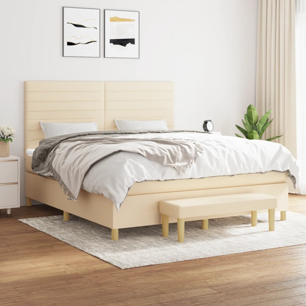 Boxspring met matras stof crèmekleurig 180x200 cm is nu te koop bij PeponiXL, paradijselijk wonen!
