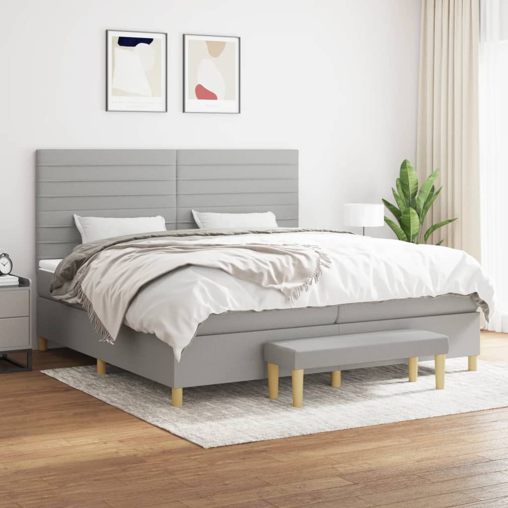 Boxspring met matras stof lichtgrijs 200x200 cm is nu te koop bij PeponiXL, paradijselijk wonen!
