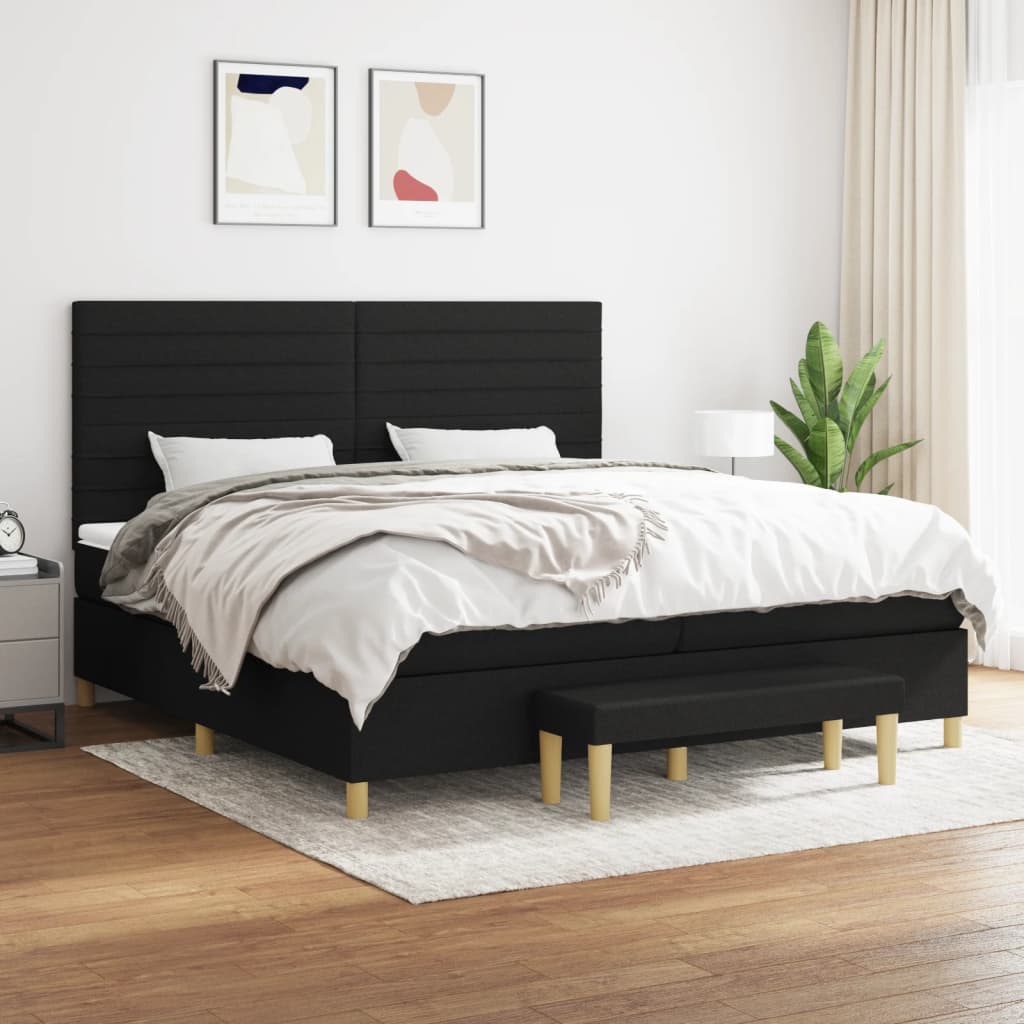 Boxspring met matras stof zwart 200x200 cm is nu te koop bij PeponiXL, paradijselijk wonen!