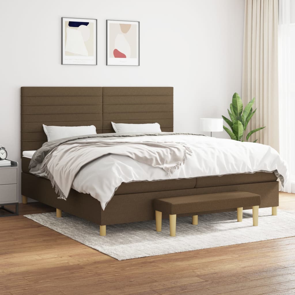 Boxspring met matras stof donkerbruin 200x200 cm is nu te koop bij PeponiXL, paradijselijk wonen!