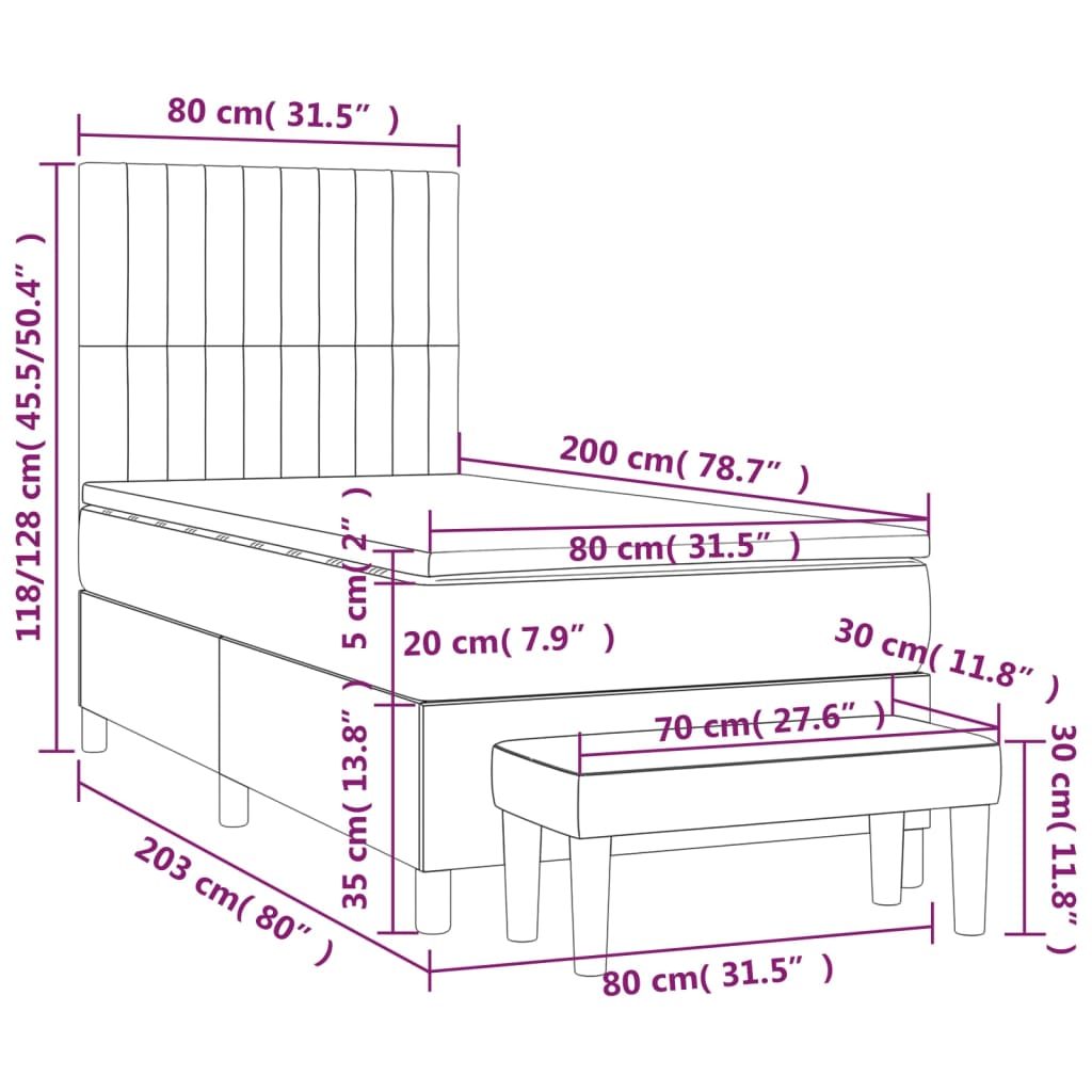 Boxspring met matras stof lichtgrijs 80x200 cm is nu te koop bij PeponiXL, paradijselijk wonen!