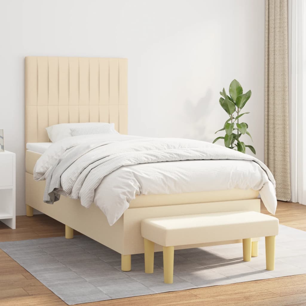 Boxspring met matras stof crèmekleurig 90x190 cm is nu te koop bij PeponiXL, paradijselijk wonen!