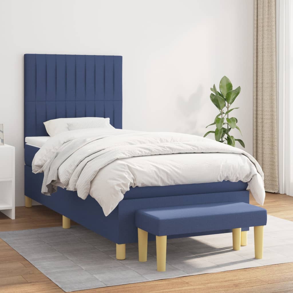 Boxspring met matras stof blauw 90x190 cm is nu te koop bij PeponiXL, paradijselijk wonen!