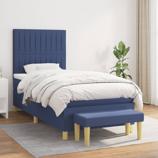 Boxspring met matras stof blauw 90x190 cm is nu te koop bij PeponiXL, paradijselijk wonen!