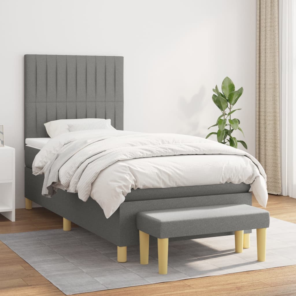 Boxspring met matras stof donkergrijs 90x200 cm is nu te koop bij PeponiXL, paradijselijk wonen!