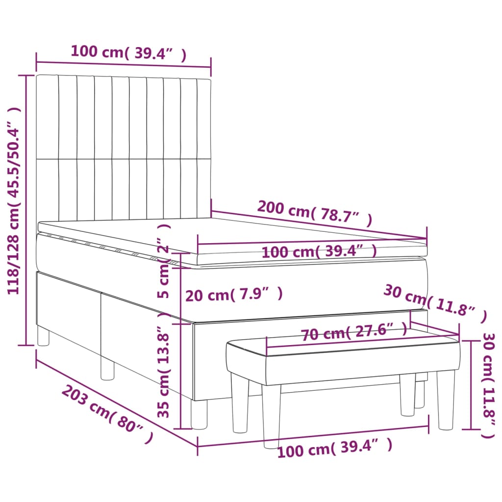 Boxspring met matras stof lichtgrijs 100x200 cm is nu te koop bij PeponiXL, paradijselijk wonen!