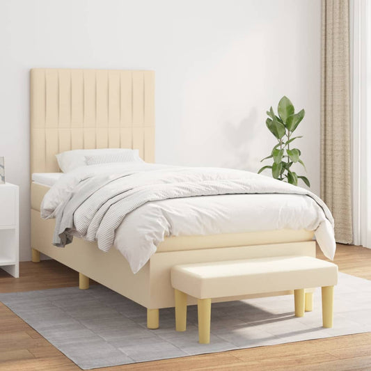 Boxspring met matras stof crèmekleurig 100x200 cm is nu te koop bij PeponiXL, paradijselijk wonen!