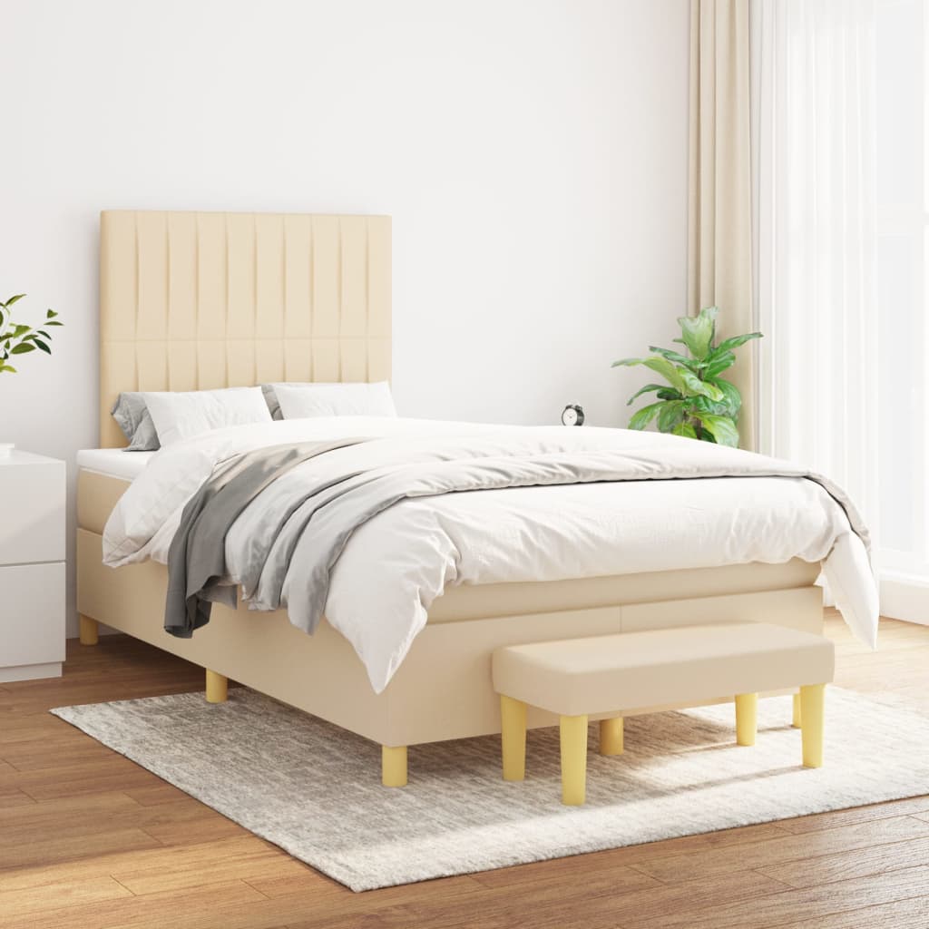 Boxspring met matras stof crèmekleurig 120x200 cm is nu te koop bij PeponiXL, paradijselijk wonen!