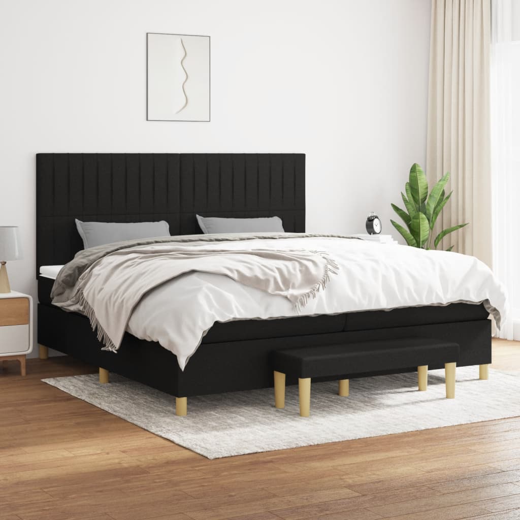 Boxspring met matras stof zwart 200x200 cm is nu te koop bij PeponiXL, paradijselijk wonen!